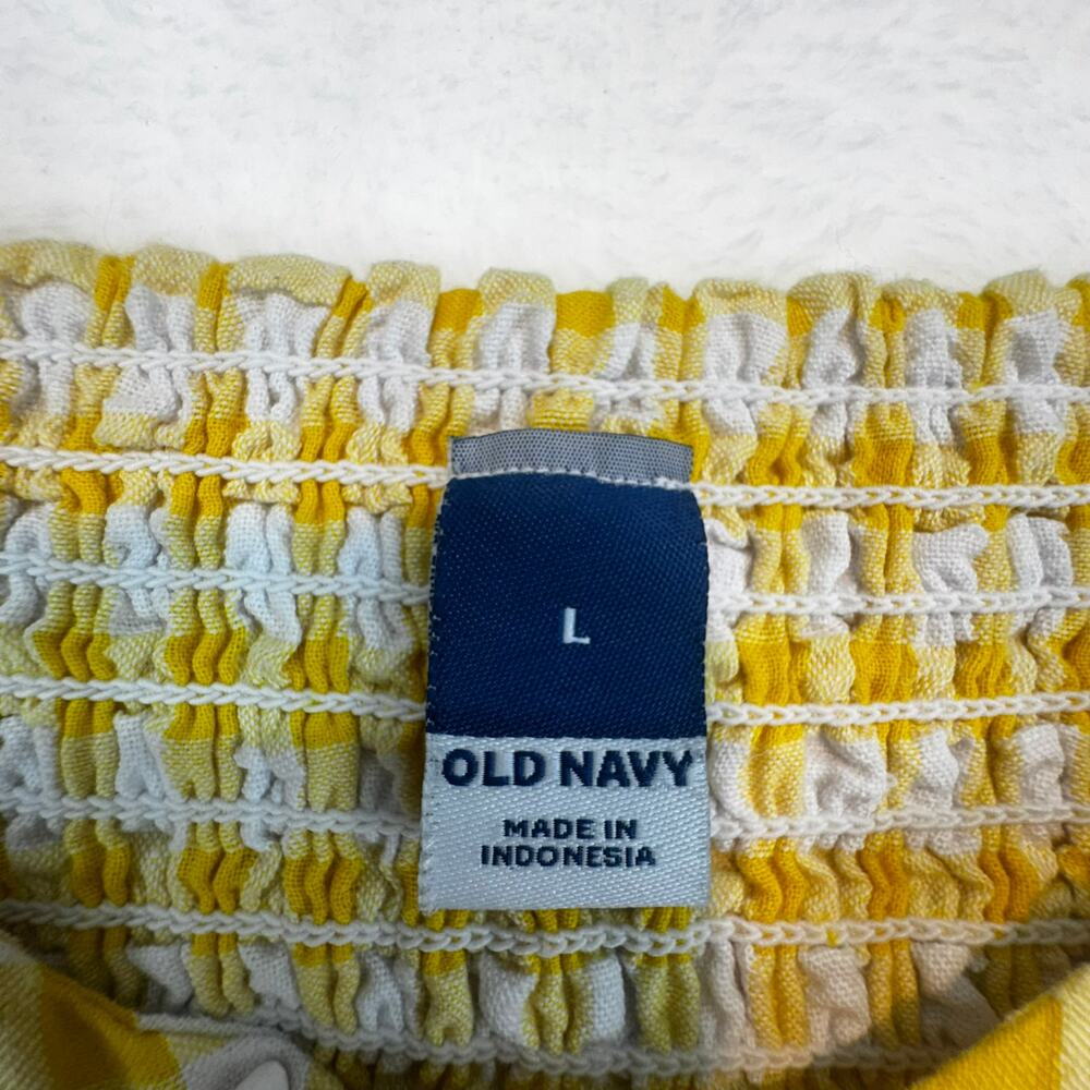 Old Navy Butter Yellow Seersucker Puffed Sleeve Dress Size L Sweetheart Neckline - Picture 6 of 10